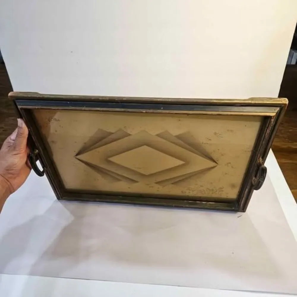 1926 Antique Art Deco Style Geometric Mirror Serving Tray